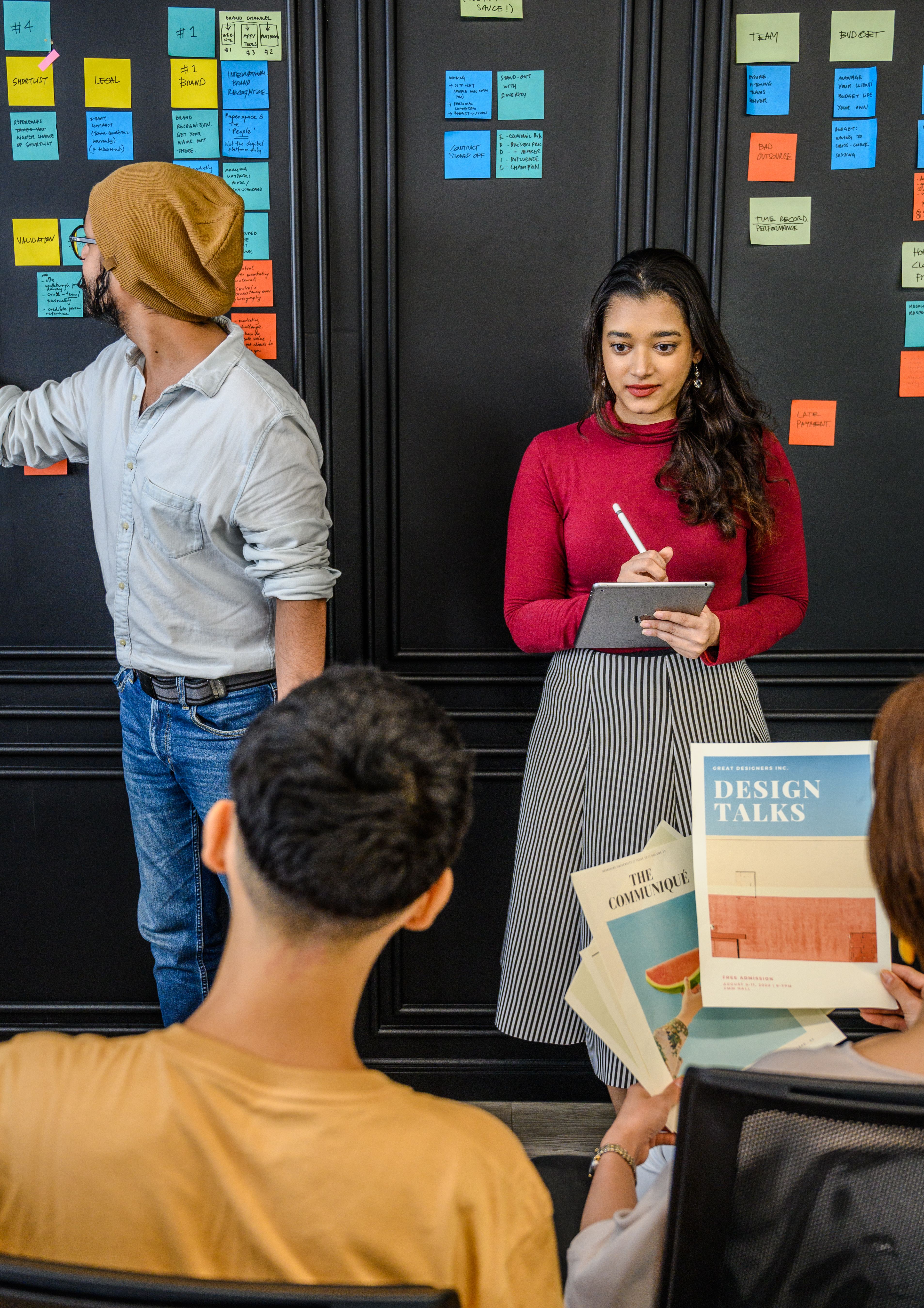 Colleagues brainstorming with notes during a working session